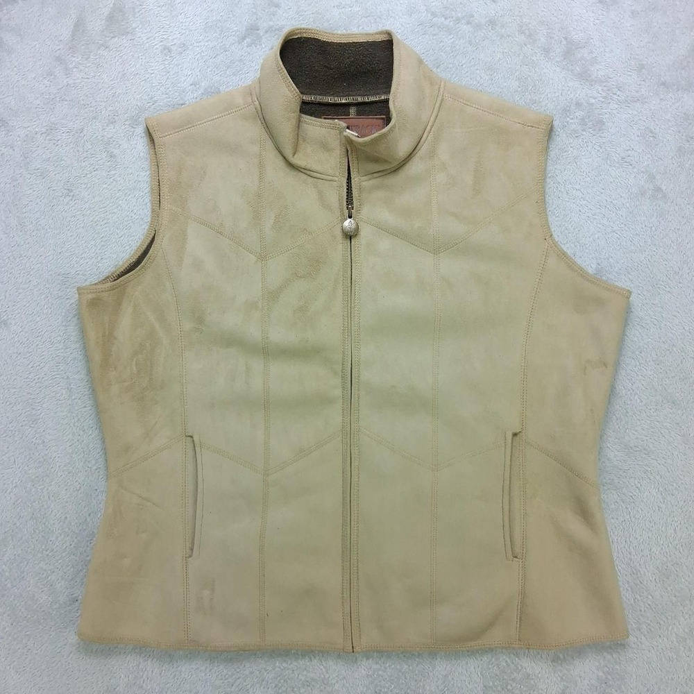 Outback Trading Company Women Microsuede Fleece Vest XL Beige Western Tan Zip